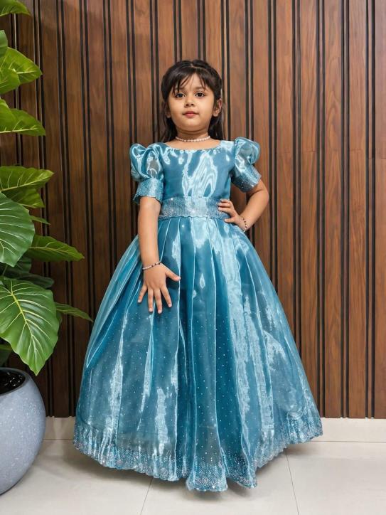 kids gown  jimmy choo silk Blue Girls clothing supplier